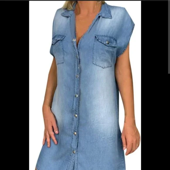 NXH | Dresses | Light Blue Distressed Denim Sleeveless Pocket Button Up Dress | Poshmark NXH | Dresses | Light Blue Distressed Denim Sleeveless Pocket Button Up Dress | Poshmark